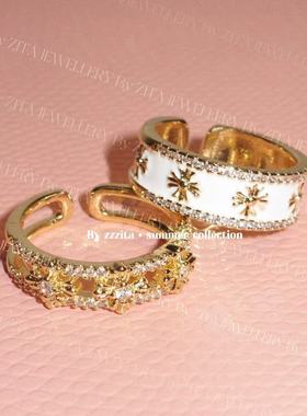 白女美学~辣妹白色闪钻十字架戒指套装气质百搭高级感开口戒指