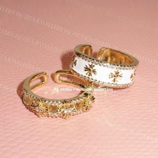 白女美学~辣妹白色闪钻十字架戒指套装气质百搭高级感开口戒指