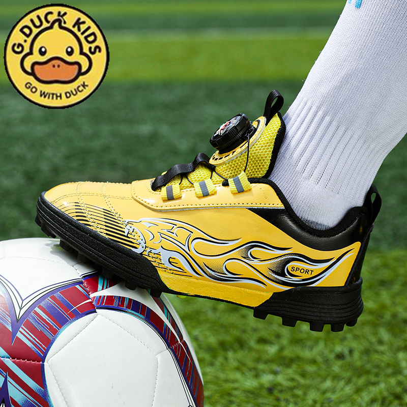 小黄鸭儿童足球鞋2023新款旋转纽扣TF碎钉青少年专业训练比赛球鞋