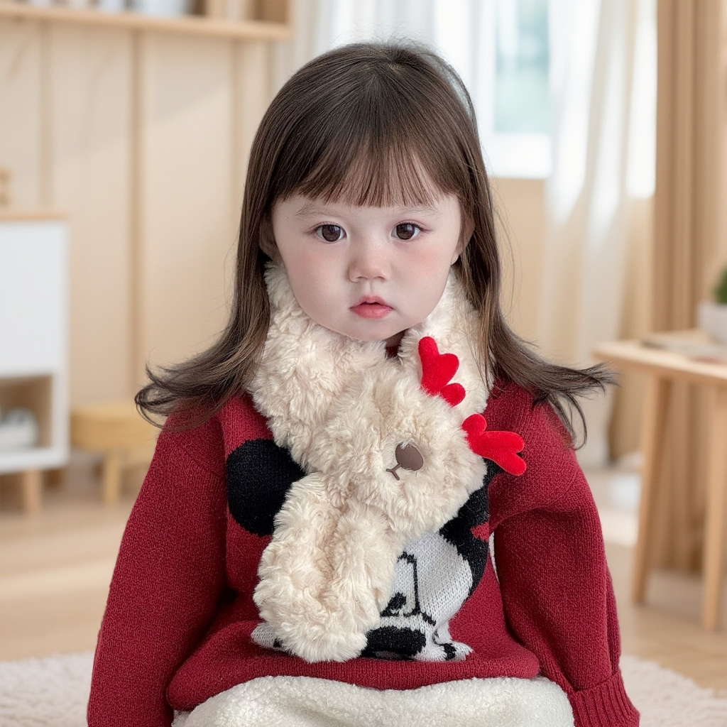 宝围巾秋冬季婴儿鹿角毛绒