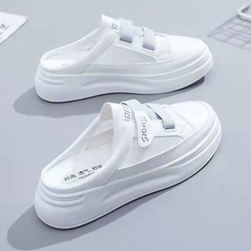 小白鞋网面一脚蹬透气夏季半拖