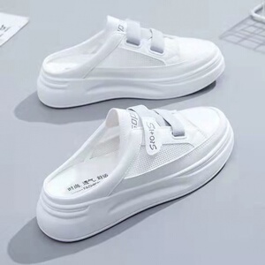小白鞋网面一脚蹬透气夏季半拖