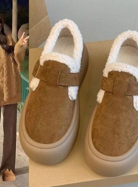 网红百搭爆款雪地靴厚底勃肯鞋女毛毛鞋2025新款冬季超暖女款鞋子