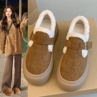 网红百搭爆款雪地靴厚底勃肯鞋女毛毛鞋2024新款冬季超暖女款鞋子