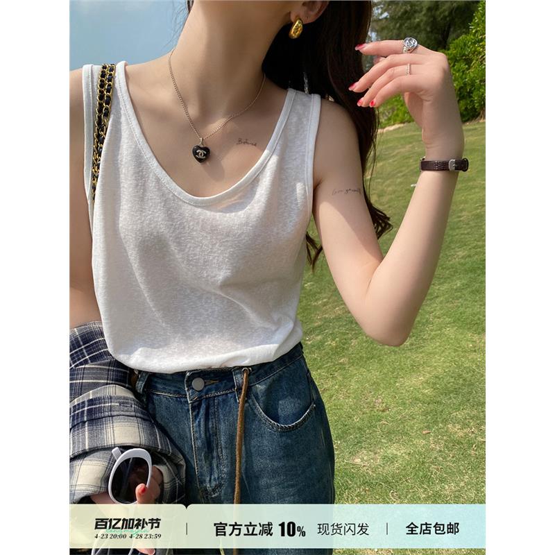棉麻背心2025新款内搭白色宽松慵懒上衣竹节棉打底小吊带女夏外穿