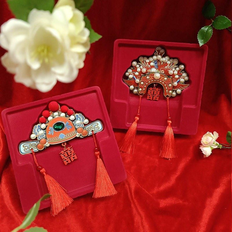 凤冠管帽冰箱贴装饰喜庆立体中式国潮礼盒装送新人结婚磁吸喜字贴