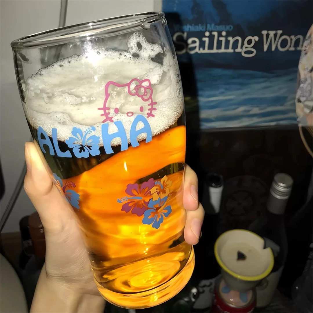 hellokitty夏威夷啤酒杯玻璃杯水杯高颜值卡通大容量酒杯聚会杯子