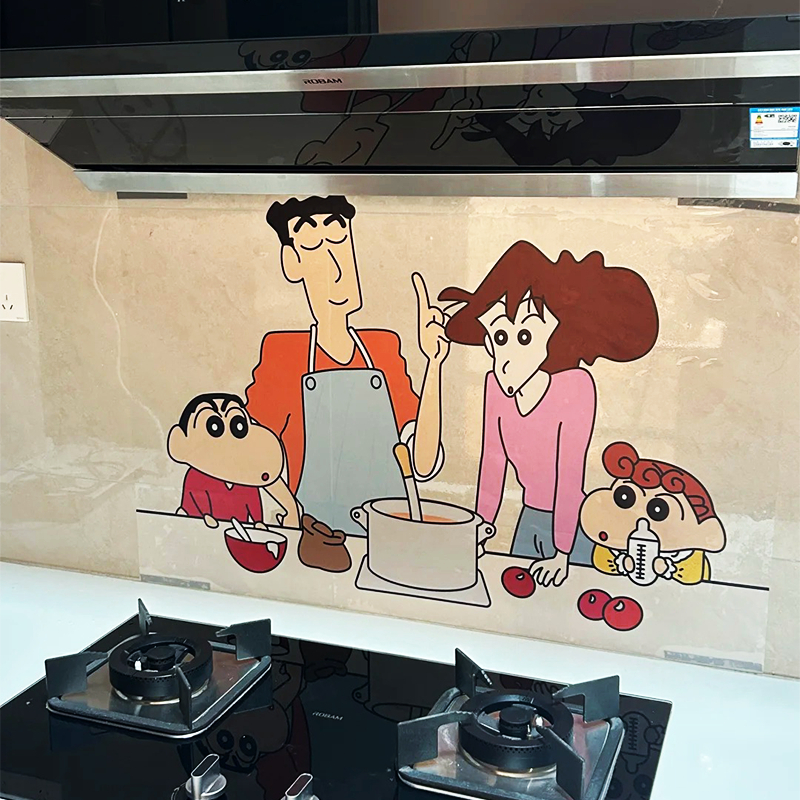 蜡笔小新厨房防油贴纸灶台墙面防火耐高温静电无胶防水装饰贴家用