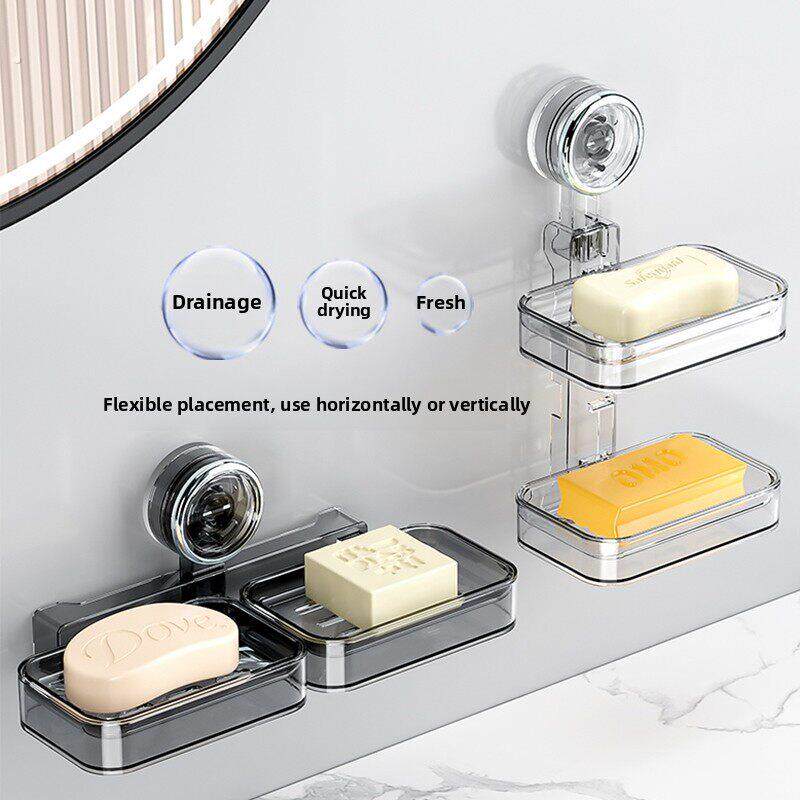 吸盘皂盒壁挂式高端皂盒免打孔储物架浴室厕所双层皂架