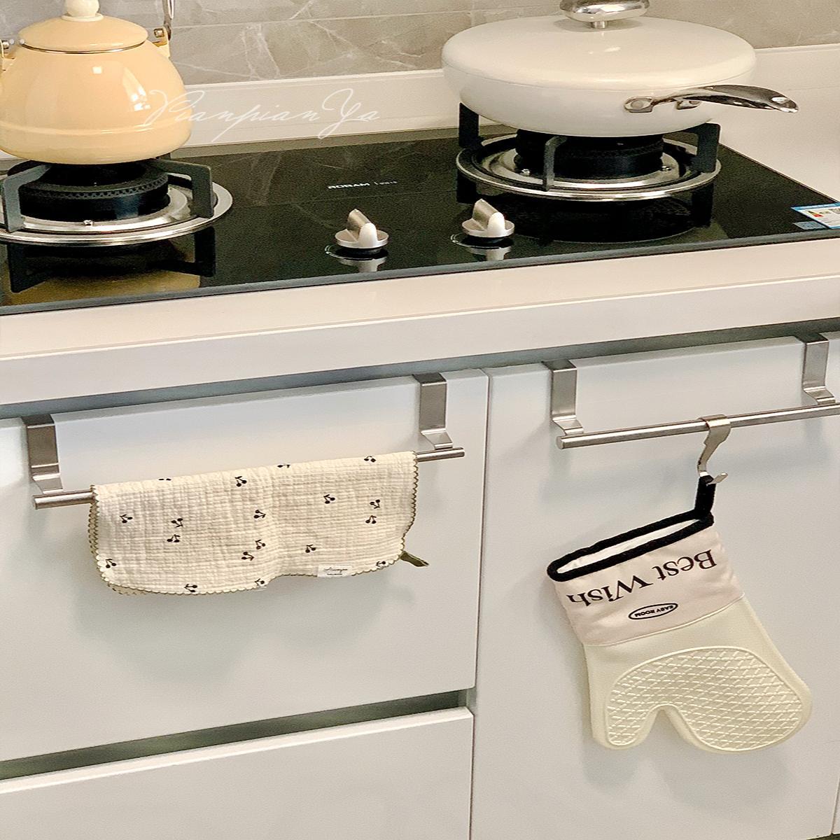 不锈钢免打孔挂式门后毛巾架厨房橱柜门背式抹布挂架收纳架毛巾杆