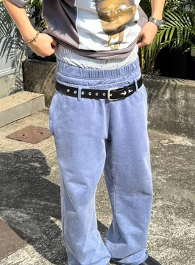 Vintageble 【法工蓝】水洗做旧vintage双腰复古美式卷边长裤