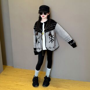 女童2026春秋季新款中大童韩版休闲服女大童洋气童装韩系毛衣外套