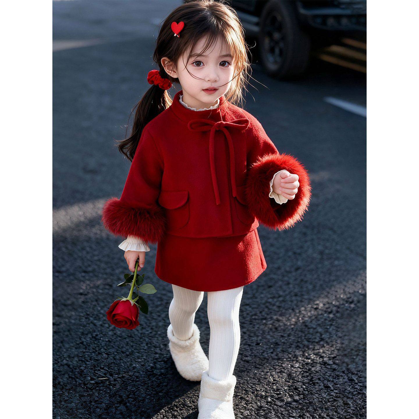 女童富家千金感毛呢套装冬儿童双面呢外套小香风背心裙女宝公主裙