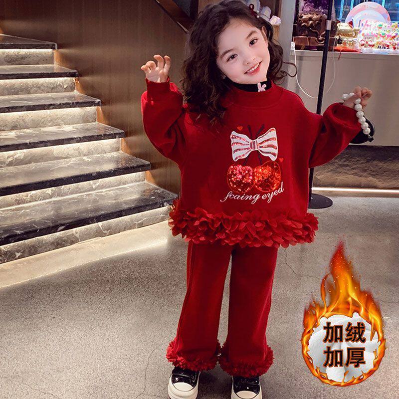 女童冬季加绒套装2025新款洋气儿童宽松卫衣休闲裤女孩网红套装潮