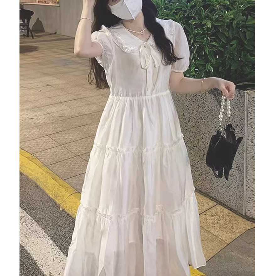 学院风白色连衣裙女2025夏季新款