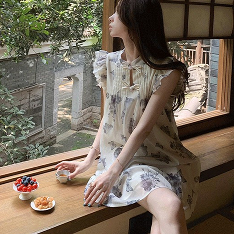 国风盘扣新中式立领宽松连衣裙女