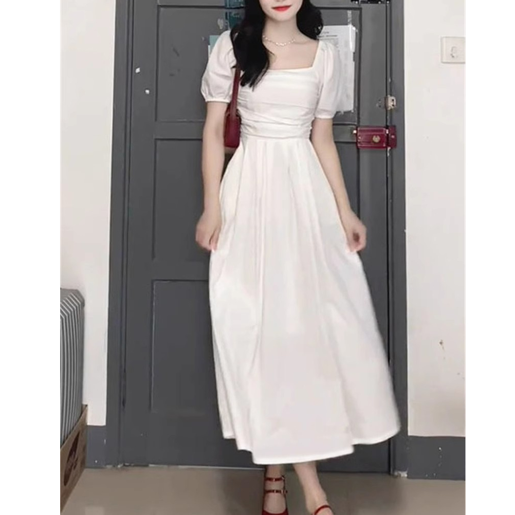 法式温柔方领白色连衣裙女夏季新