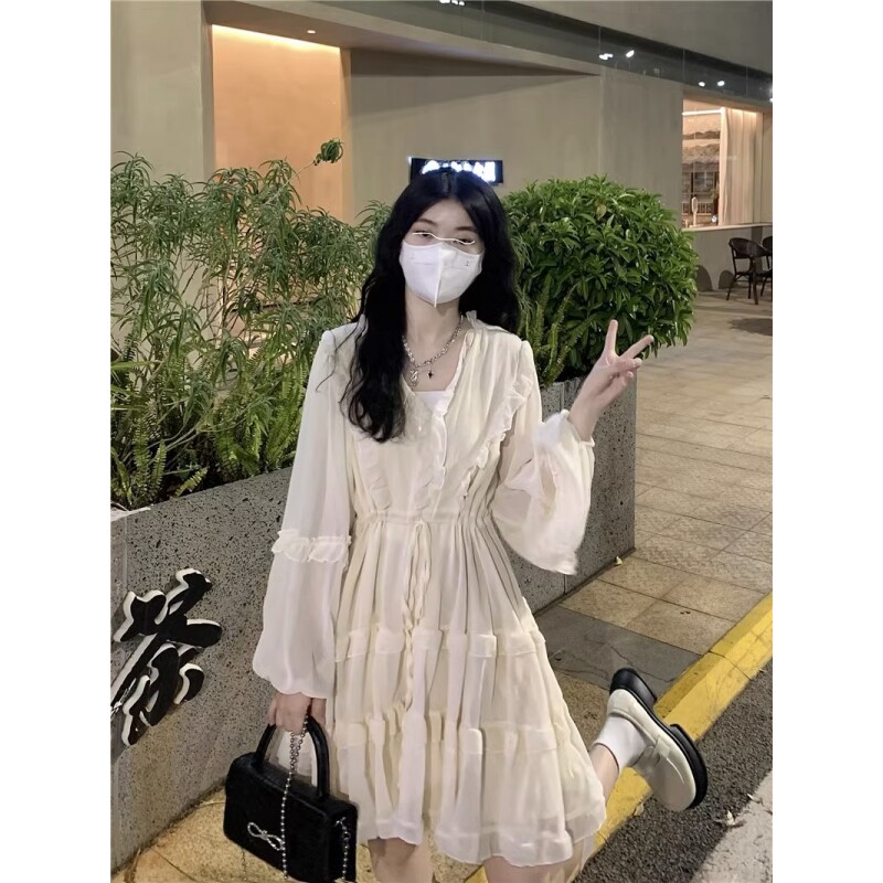 早秋法式仙女绝美雪纺连衣裙女春