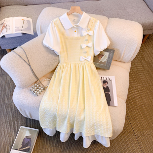 法式温柔可爱甜美学院风假两件连衣裙仙气超仙森系裙子女夏季长裙