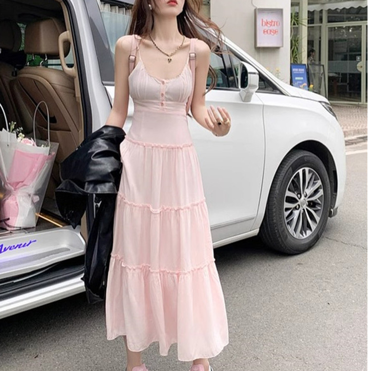 粉色吊带连衣裙女春夏海边度假气