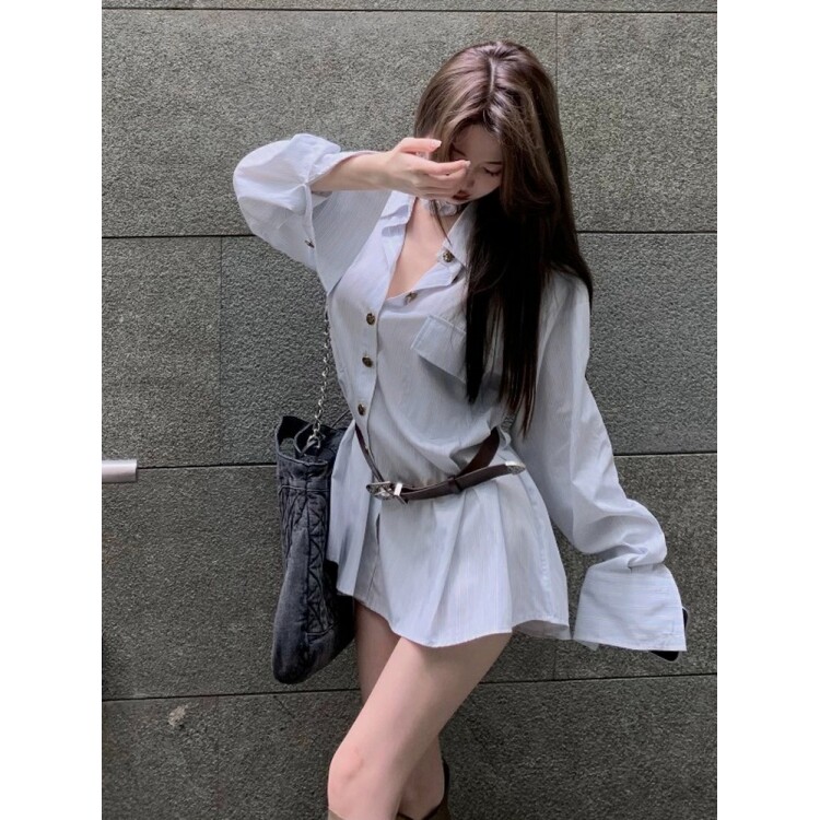 宽松韩版polo领衬衫连衣裙女秋季
