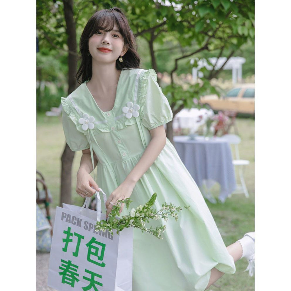 学院风甜美娃娃领连衣裙女夏季田