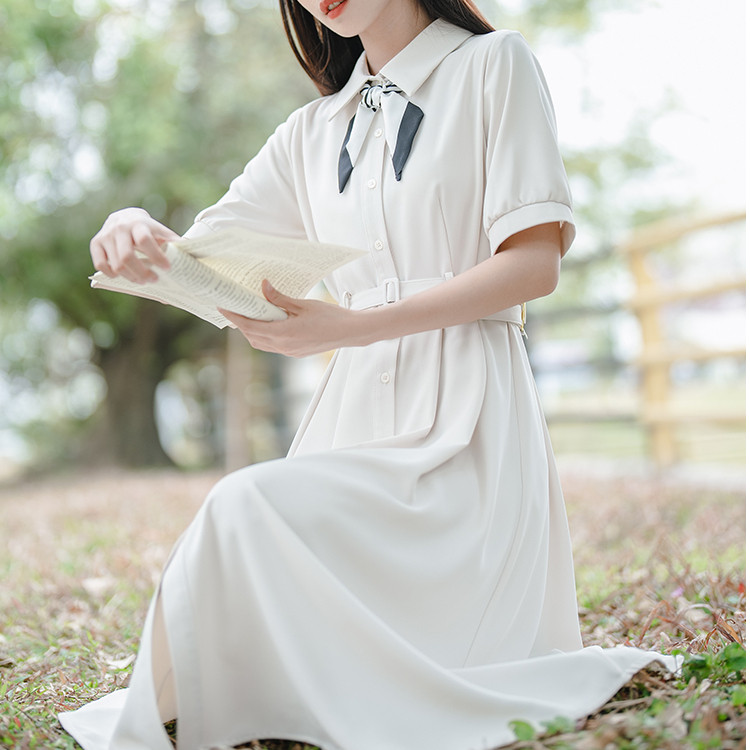 正式场合白色收腰服装连衣裙女夏季2025新款穿搭教资面试衬衫裙子