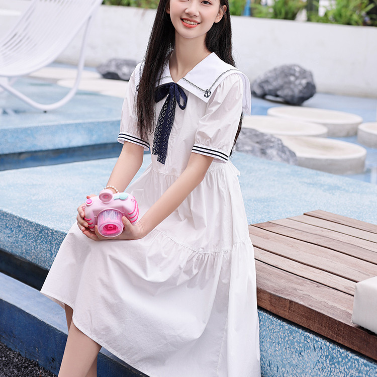 学院风海军领连衣裙少女夏装初中