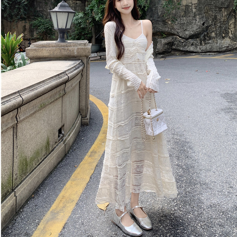 甜美法式气质蕾丝吊带连衣裙女夏