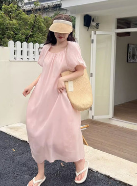 高级感甜美春夏装纯色天丝法式连