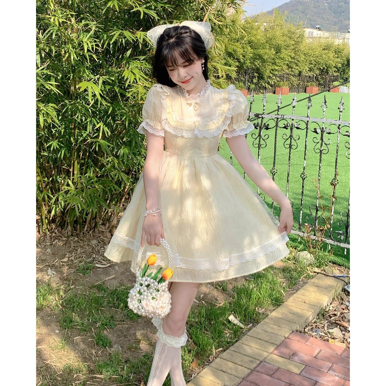 2025夏季法式甜美蝴蝶结仙女裙蕾