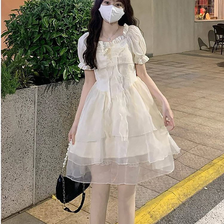 法式茶歇泡泡袖连衣裙女夏小个子森系超仙公主蓬蓬裙生日成人礼服