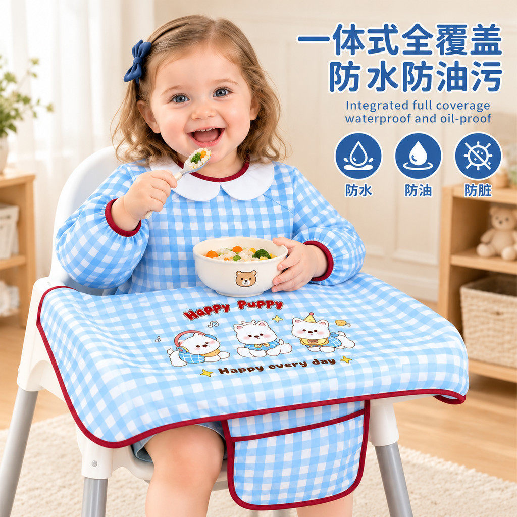 防水一体式宝宝餐椅辅食罩衣