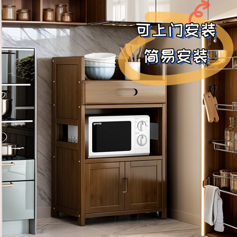 厨房置物架家用多功能餐边柜靠墙一体收纳柜微波炉架橱柜自己tω