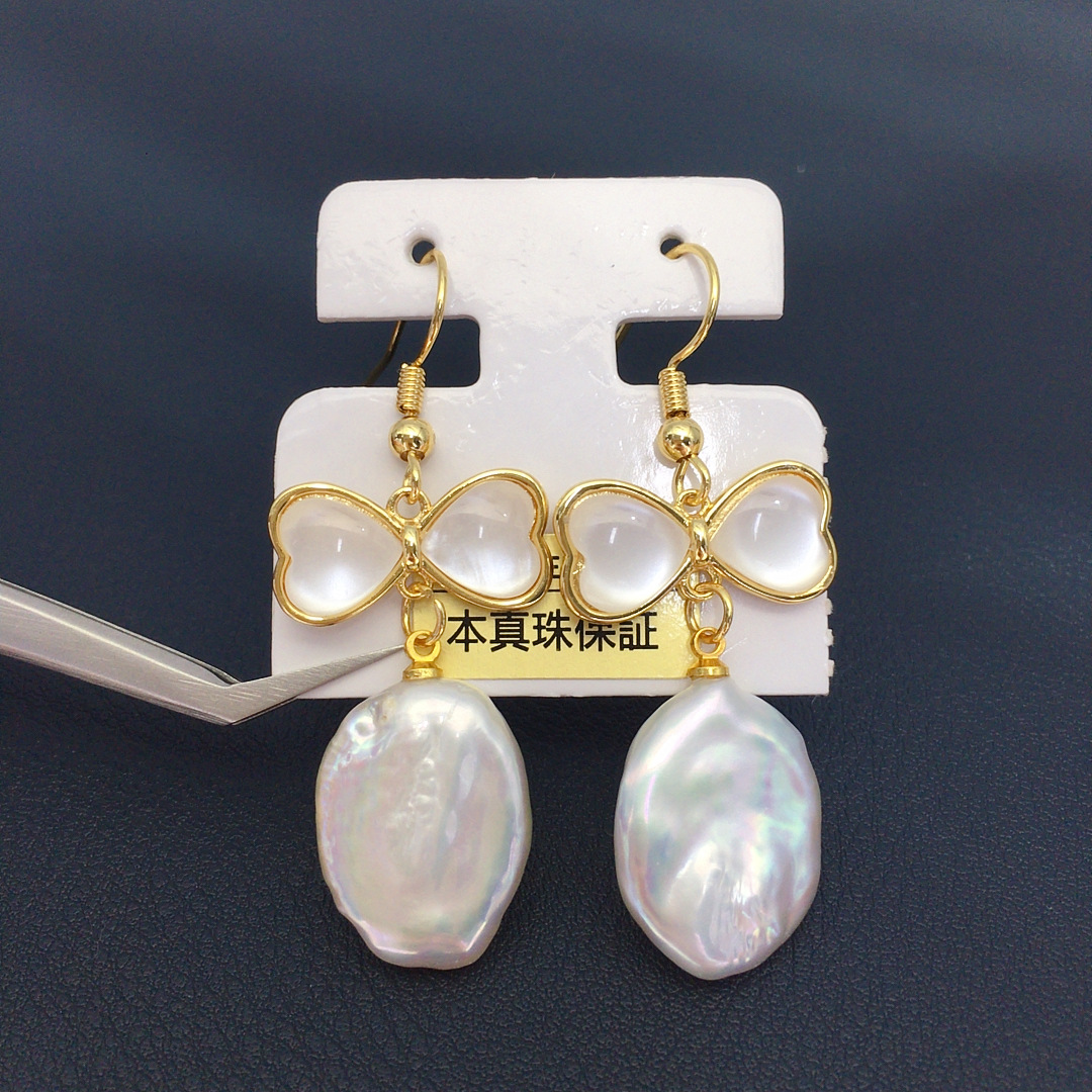 天然巴洛克珍珠蝴蝶结淡水珍珠耳钩女珍珠耳环时尚个性耳饰