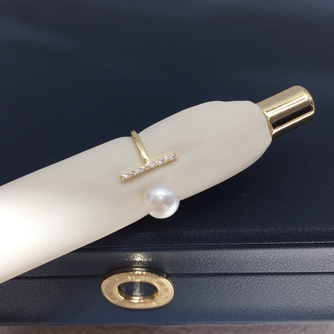 珍珠天然淡水珍珠戒指简约T字珍珠手饰高品质珍珠饰品