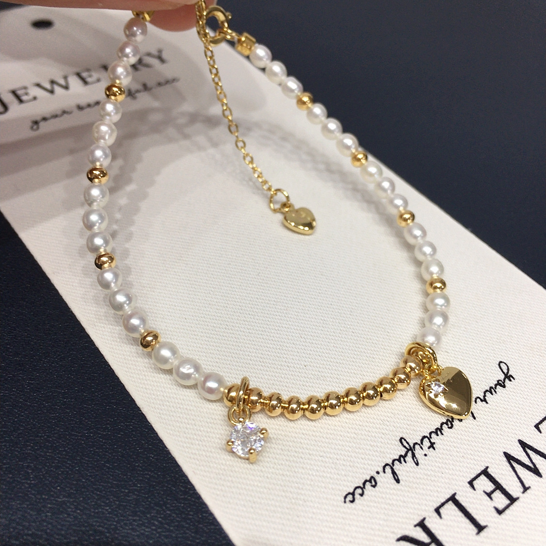 设计款诸暨高亮天然淡水珍珠手链baby珠小米珠爱心锆石珍珠手饰