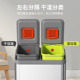 厨房干湿分离不锈钢脚踏式 分类垃圾桶家用K客厅大号双内桶脚踩带