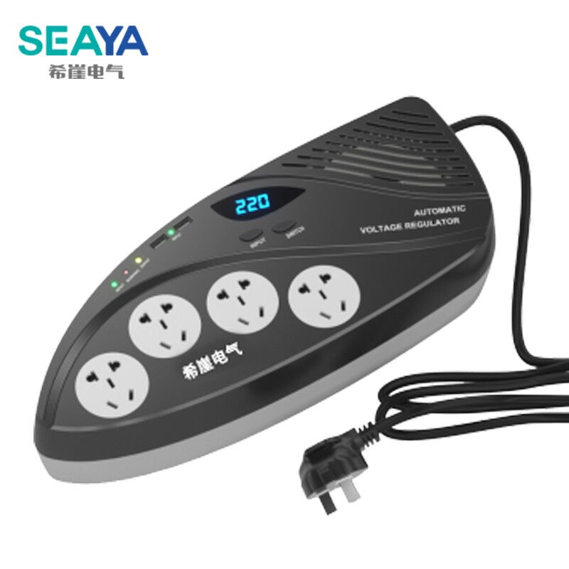 希崖家用稳压器1500w交流电压220V全自动电脑小型排插式可壁挂稳
