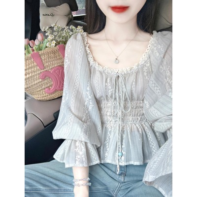 法式淡灰色圆领上衣女装