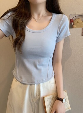大码微胖正肩短袖T恤女装2025新款夏季白色体恤胖MM遮肉显瘦上衣