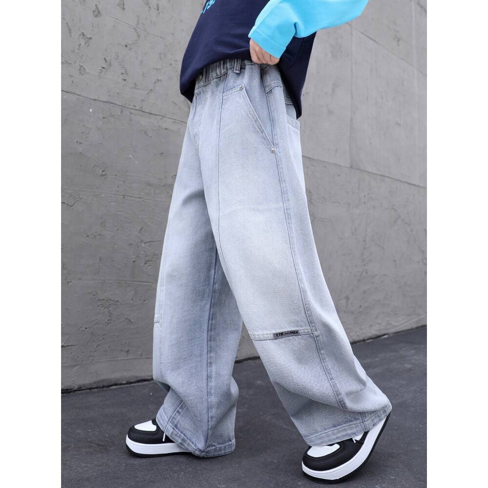 官方品牌男童春款牛仔裤2026春秋新款中大童宽松休闲阔腿裤子时尚