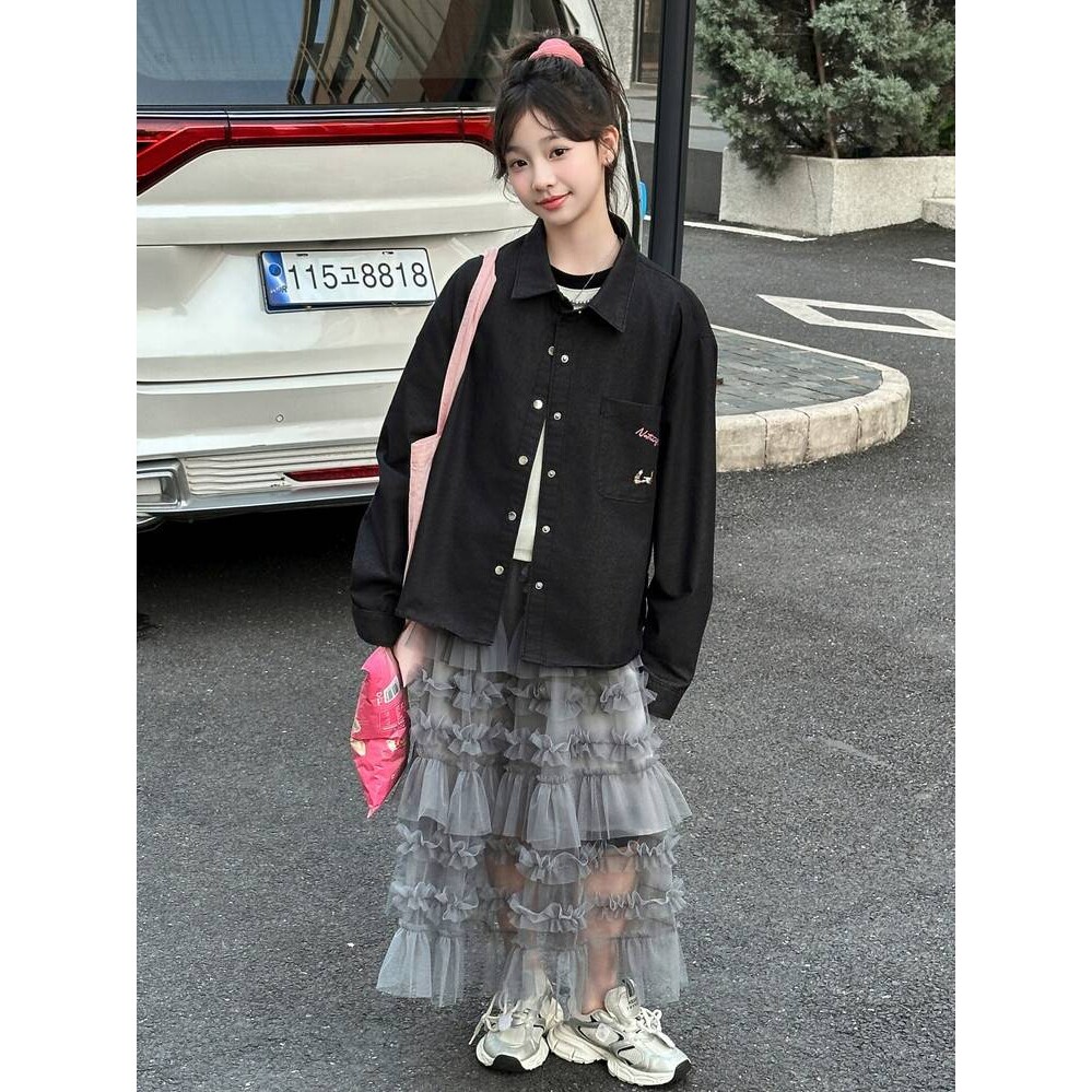 官方品牌女童套装春季2026新款长袖衬衫大童洋气上衣半身裙春秋儿