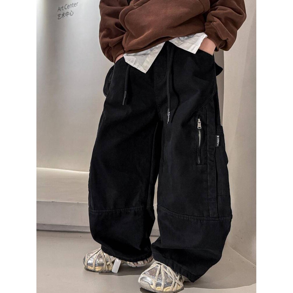 官方品牌男童工装裤2026春款新款中大童宽松阔腿裤男孩休闲时尚百