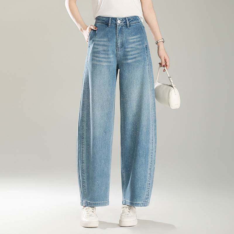 官方品牌蓝色灰色窄版直筒弯刀牛仔裤女2026春夏季新款女裤高腰显
