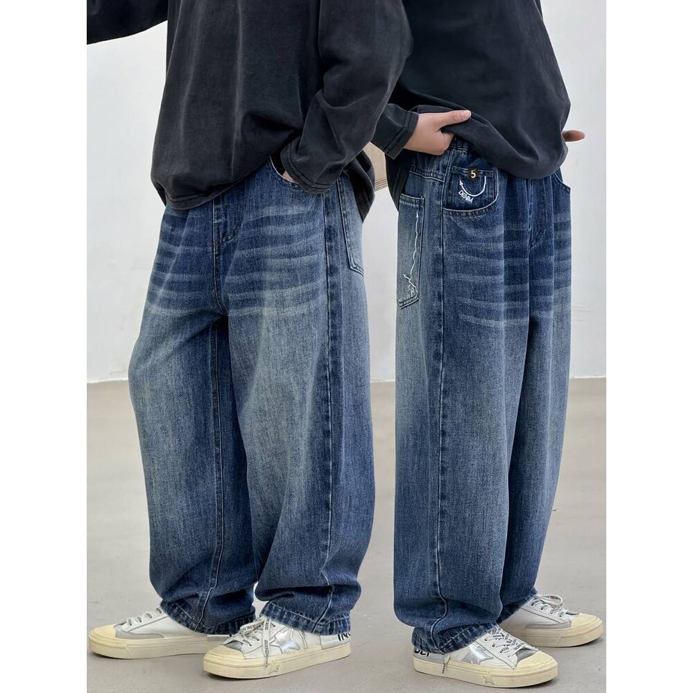 官方品牌男童牛仔裤2026春秋新款中大童水洗牛仔直筒裤阔腿裤韩版