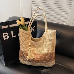 官方品牌大容量编织包包女2026新款夏季海边度假草编包百搭通勤单