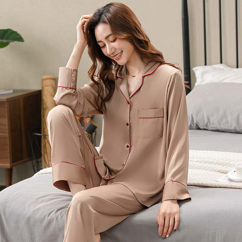 官方品牌春秋款2026新款冰丝睡衣女款长袖长裤薄款高级感仿真丝绸