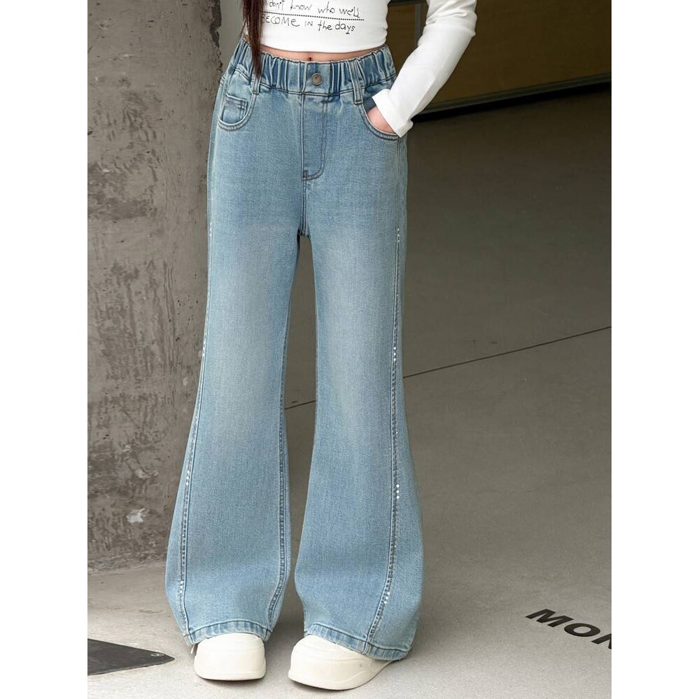 官方品牌女童喇叭裤春季裤子2026新款洋气中大童春秋装微喇牛仔裤