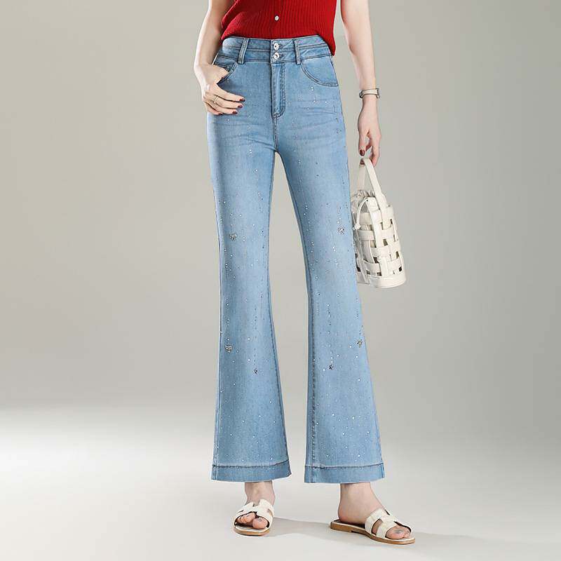 官方品牌烫钻微喇牛仔裤女2026新款春夏季修身九分裤小个子显瘦马
